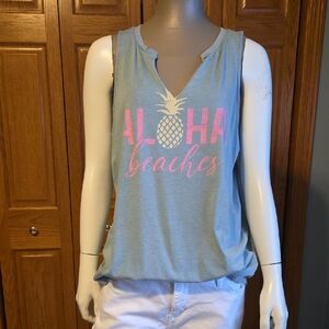 Maurices Blue Tank Top with Pink and Gold Graphic